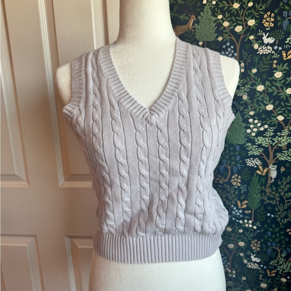 Brandy Melville V-Neck Cable Knit Sweater Vest - Light Purple​